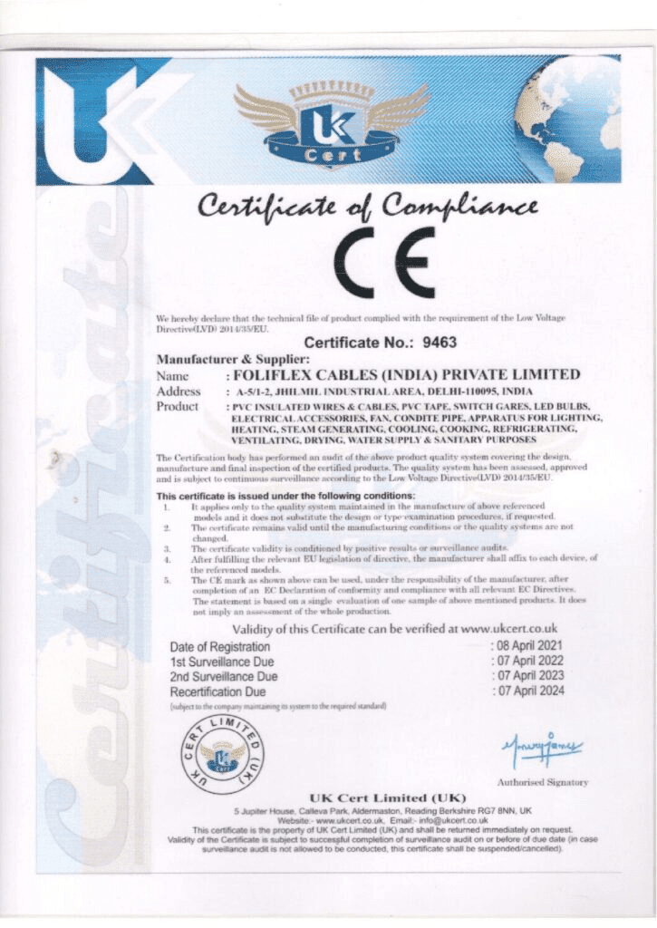 Certificate of Complaince - FoliFlexCables