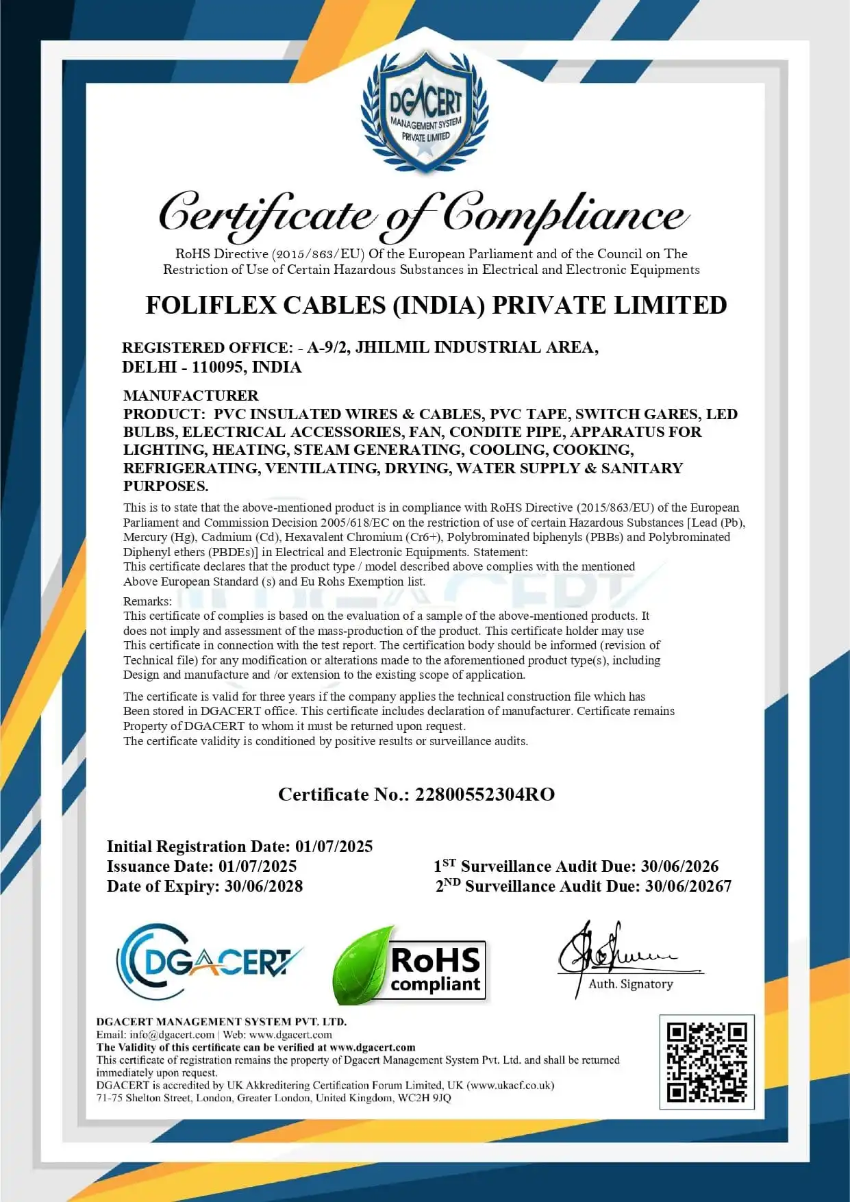 Foliflex certification document 11