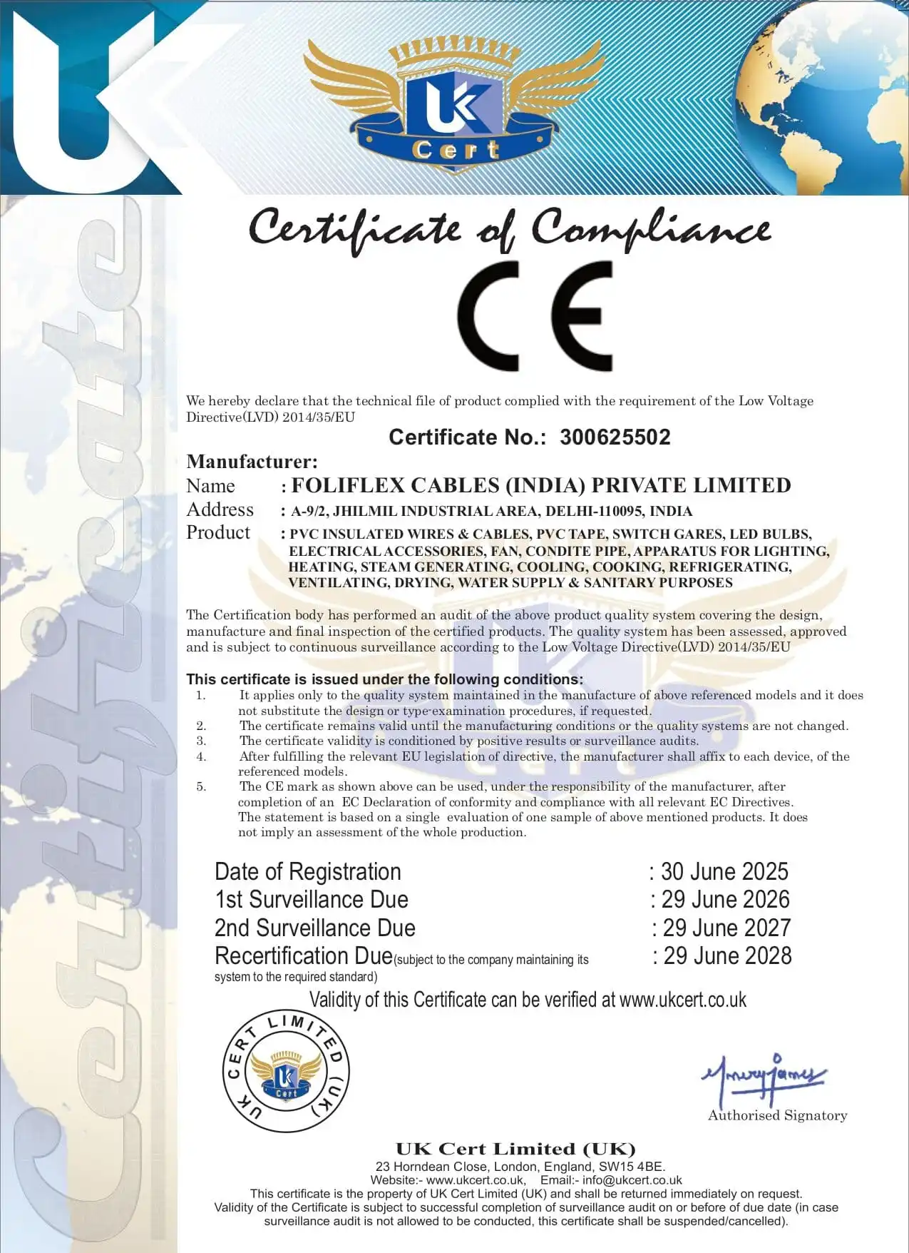 Foliflex certification document 12
